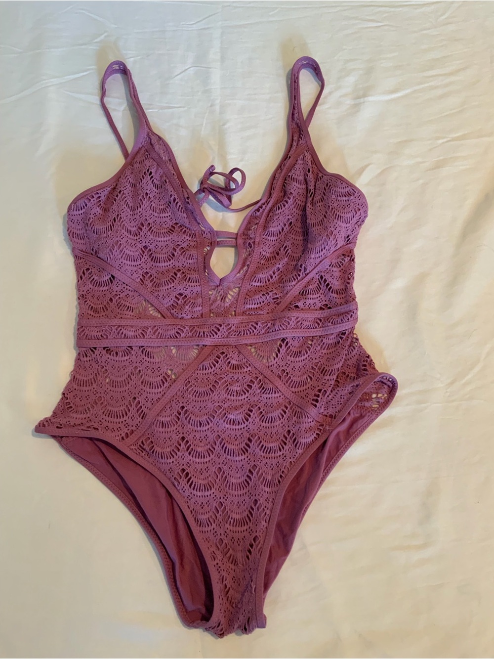 Becca Mauve Lace One-Piece Swimsuit